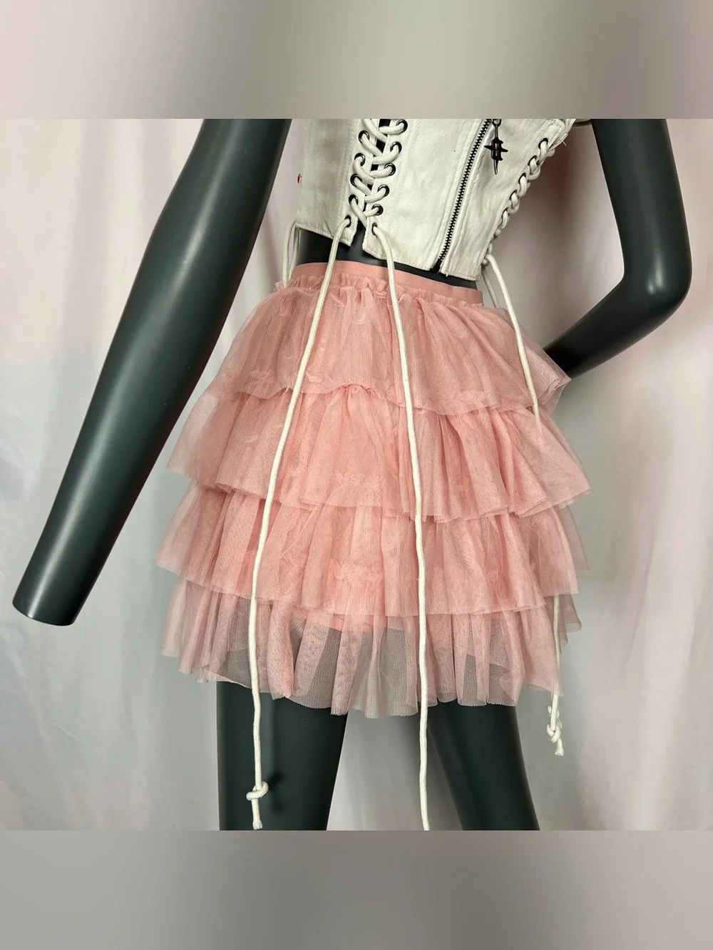 Pastel Rose Pink Mesh Tulle Tiered Fairy Mini Skirt
